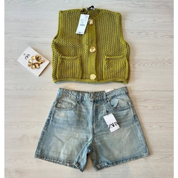 ZARA Knit Top NWT – Pistachio Green Gold Button Vest, Size S - Picture 16 of 16